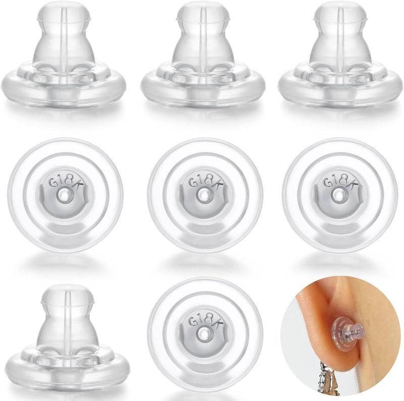 DELECOE Locking Silicone Earring Backs for Studs Droopy Ears Hoops Wires,Hypoallergenice Secure Earring Backs for Heavy Earring,No-Irritate Soft Clear Earring Backs for Women Men（Silver - Image 1